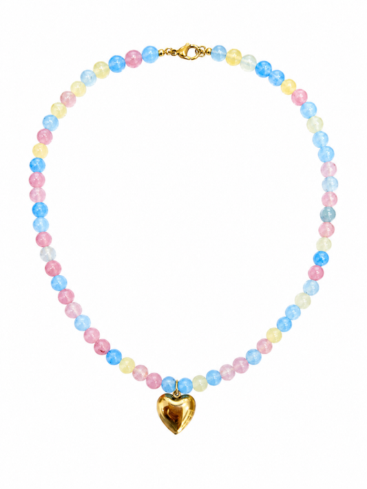 Collana perle pastello con cuore da incidere