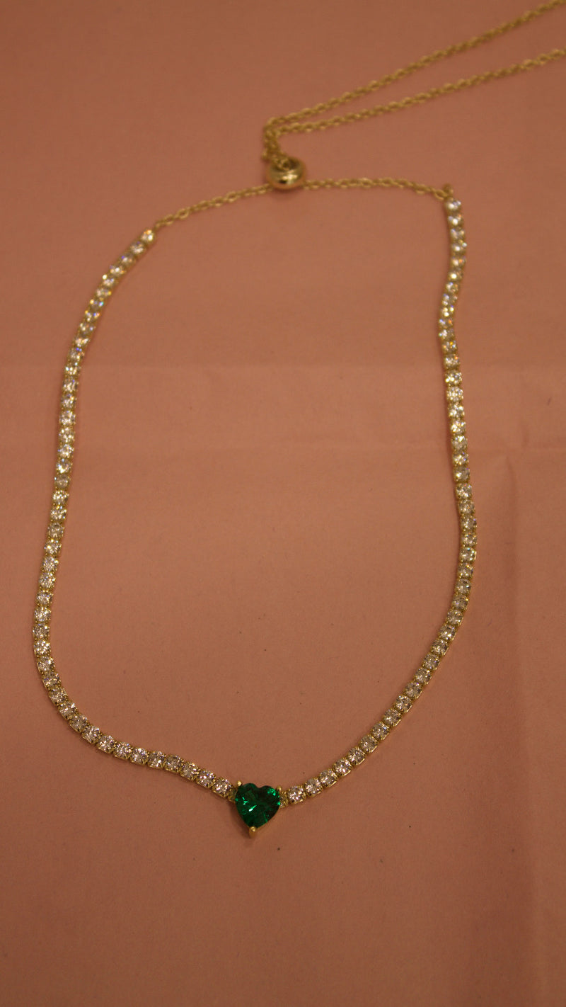 COLLANA TENNIS CUORE VERDE