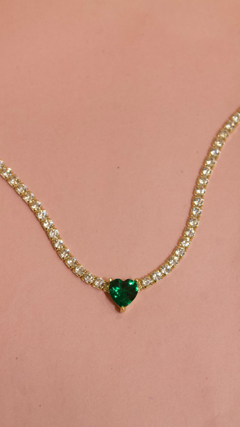 COLLANA TENNIS CUORE VERDE