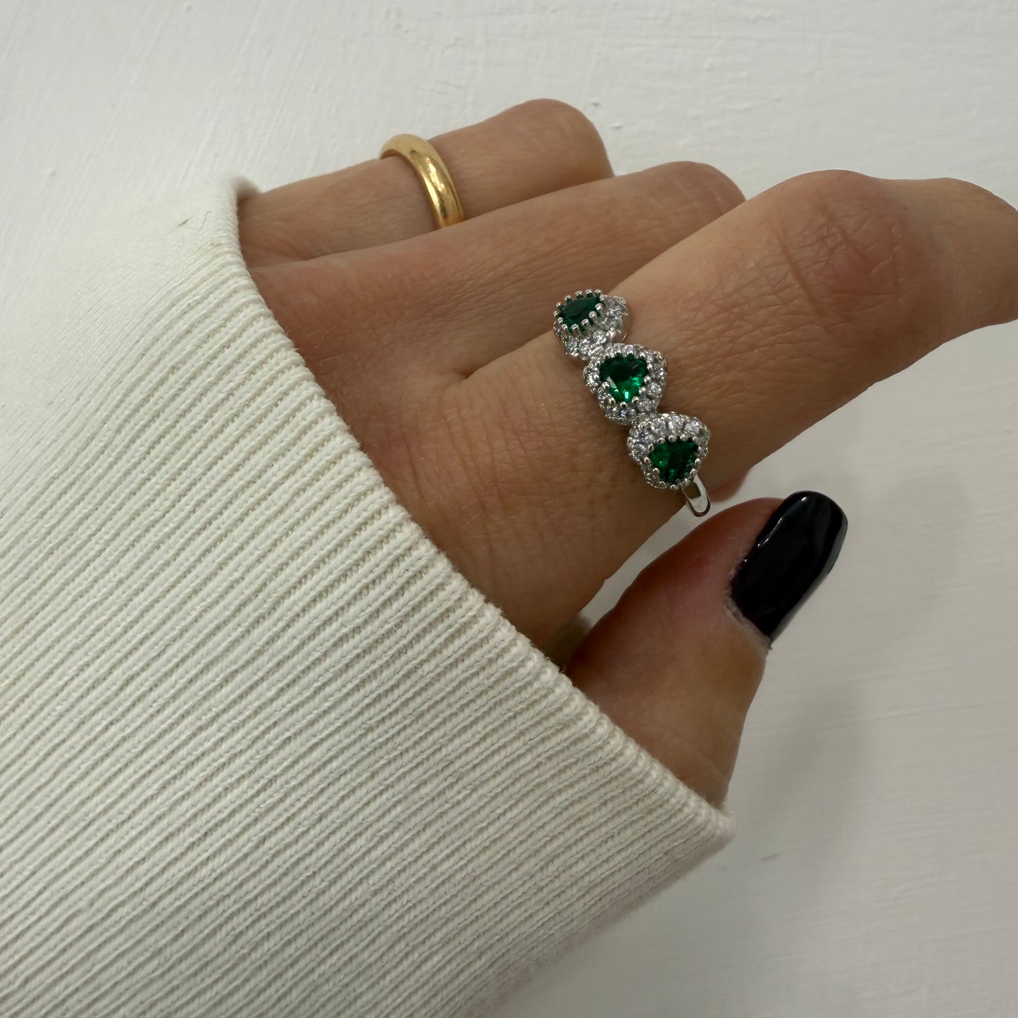 Anello cuori verdi